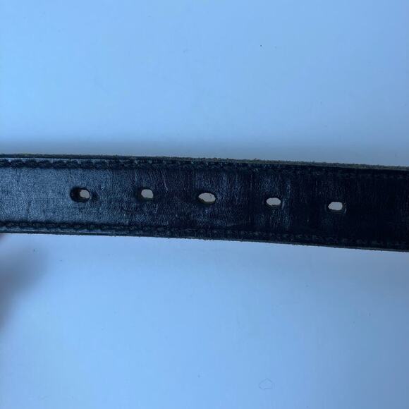 Barlow Vintage Belt Brass Buckle with Dog Black Leather Hunting Retro Sz XS-S - Picture 11 of 16